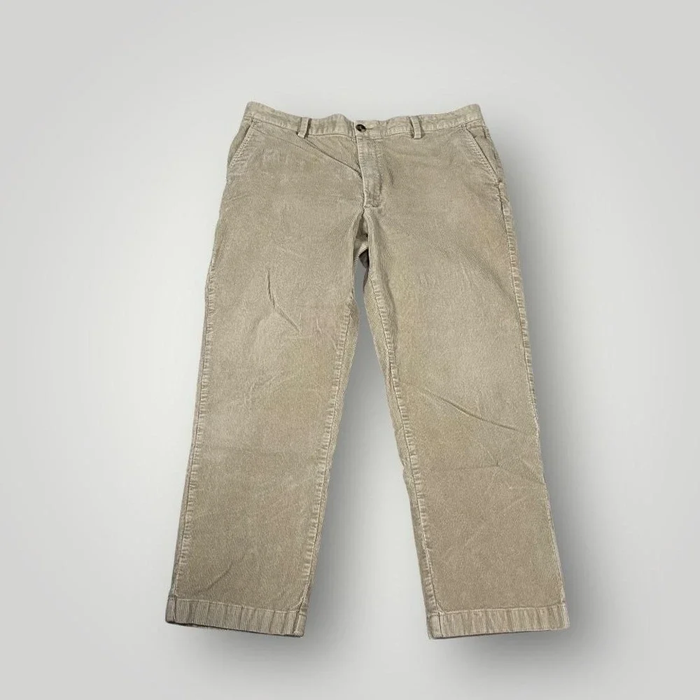 L.L.Bean Corduroy Pants Mens 36x29 Khaki Beige Classic Fit Stretch Zip Fly Chino